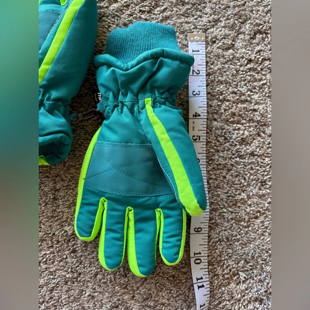 Thinsulate Youth Waterproof Ski Snow Gloves Teal and green
